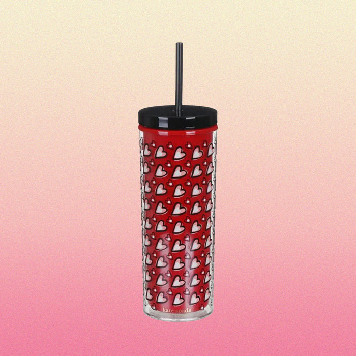 Kate Spade Acrylic Tumbler with Straw-Hearts
