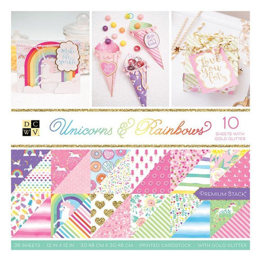 DCWV Unicorns and Rainbows Collection - Glitter Paper Stack 12 x 12