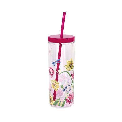 Kate Spade Acrylic Tumbler with Straw - Dragonflies and Tulips