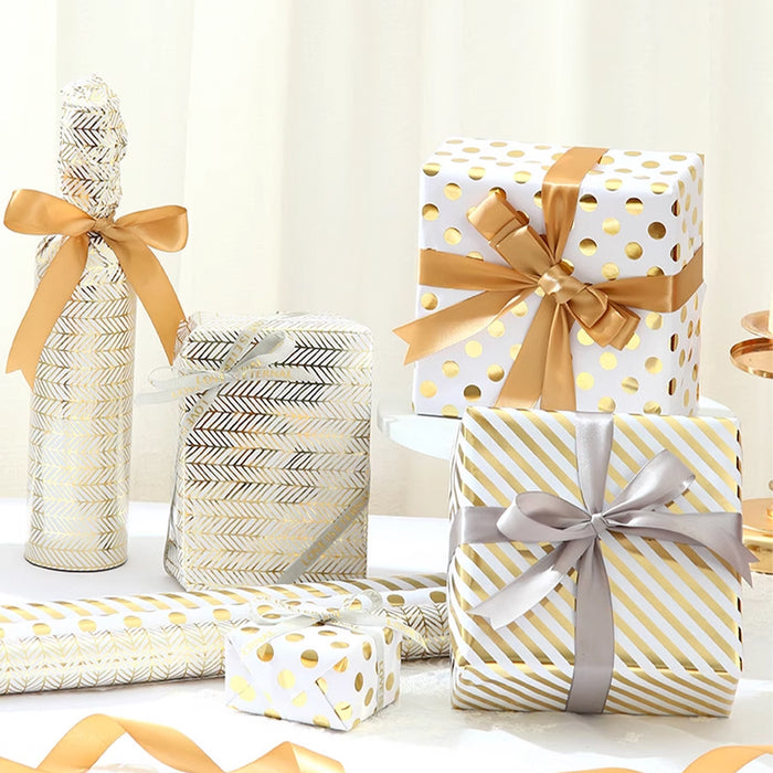 Gift Wrapping Paper Roll - 3M Gold Foil Polka Dots on White