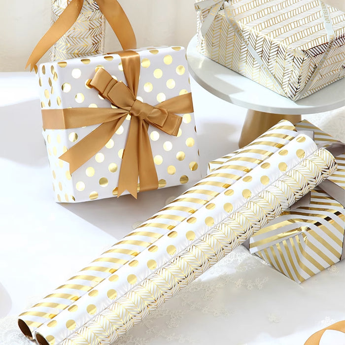 Gift Wrapping Paper Roll - 3M Gold Foil Stripes (Vertical)