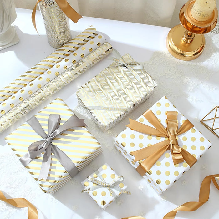 Gift Wrapping Paper Roll - 3M Gold Foil Polka Dots on White