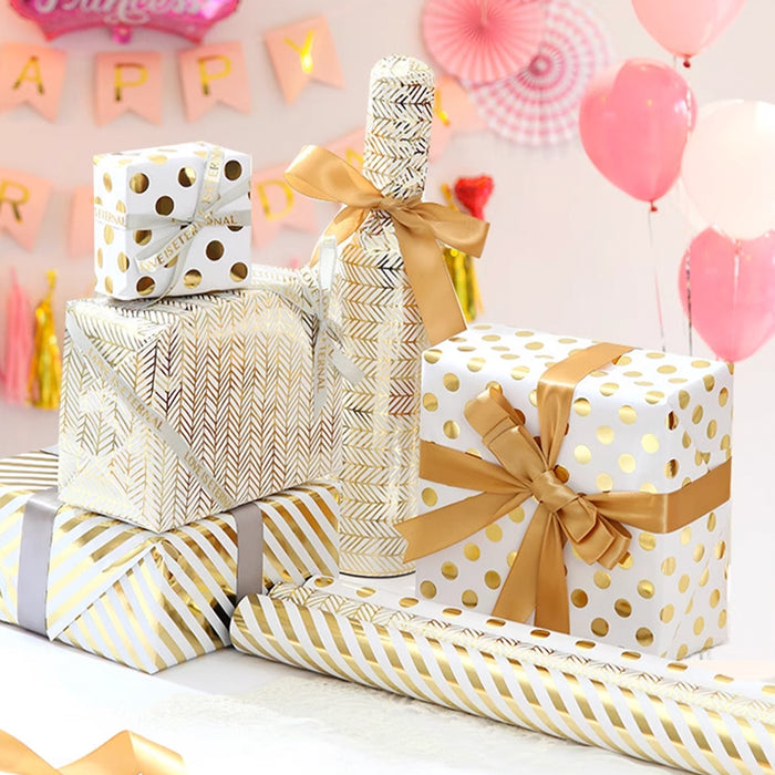 Gift Wrapping Paper Roll - 3M Gold Foil Stripes (Vertical)