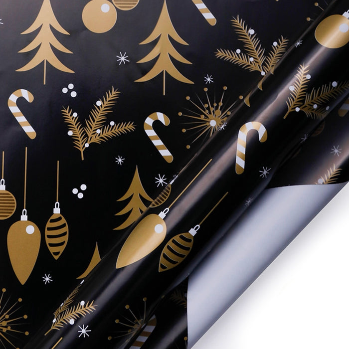 Gift Wrapping Paper Roll 5 Sheets - Gold Christmas on Black
