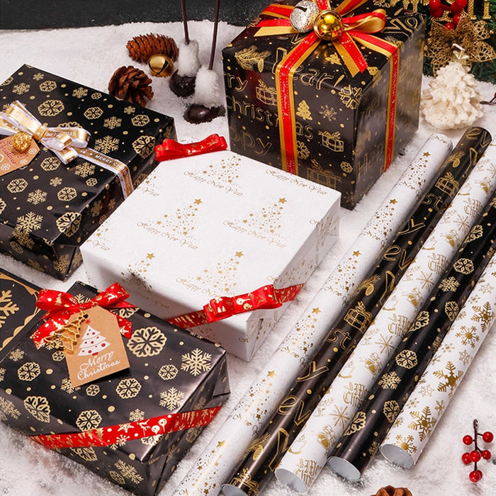 Gift Wrapping Paper Roll 5 Sheets - Gold Christmas on Black