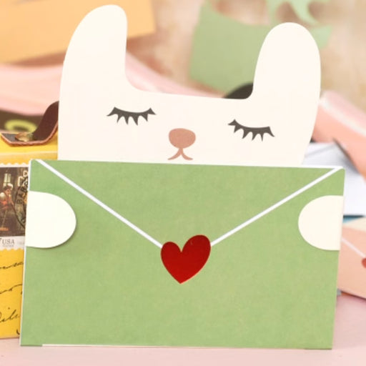 Mini Greeting Card - Envelope with Heart - White Bunny
