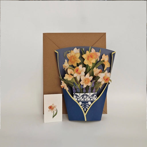 3D Greeting Card - Daffodil Purple Bouquet