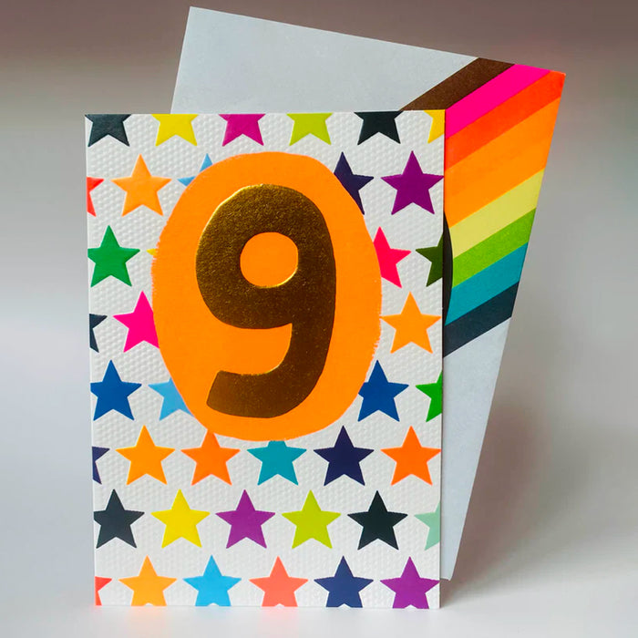 Greeting Card - Hoopla Age 9 Birthday Neon Stars