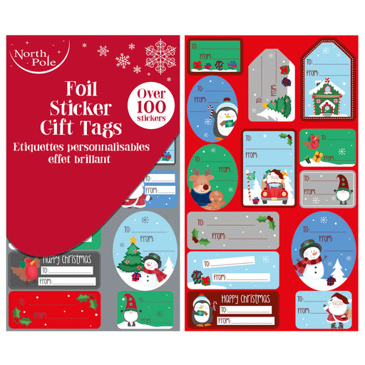 Christmas Cute Foil Sticker Tags (Pack of 100)