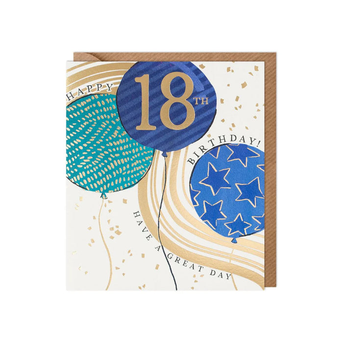 Greeting Card - Paperlink Age 18 Birthday Blue Gold Balloons