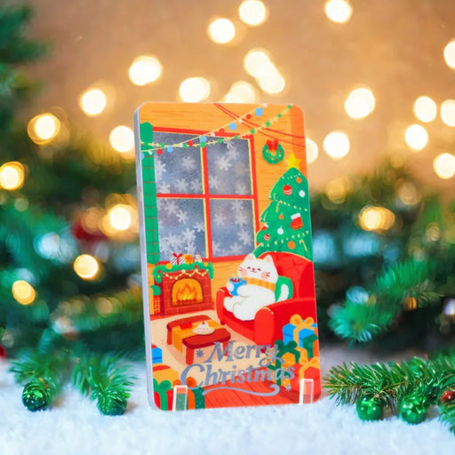 Christmas Sand Art Magnet - White Cat