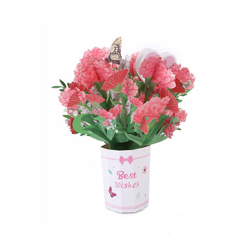 Greeting Card - 3D Best Wishes Carnation Vase