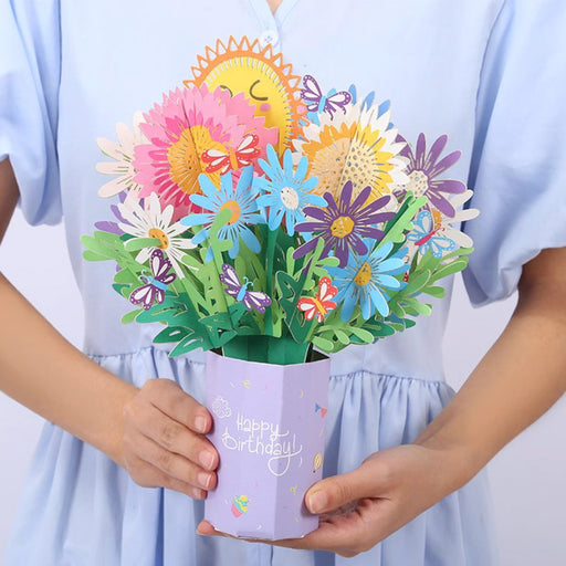 Greeting Card - 3D Sunflower and Daisy Vase
