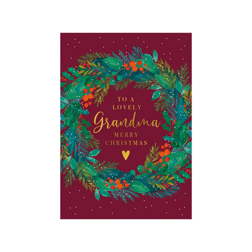 Greeting Card - Relations Grandma Burgundy Wreath Christmas