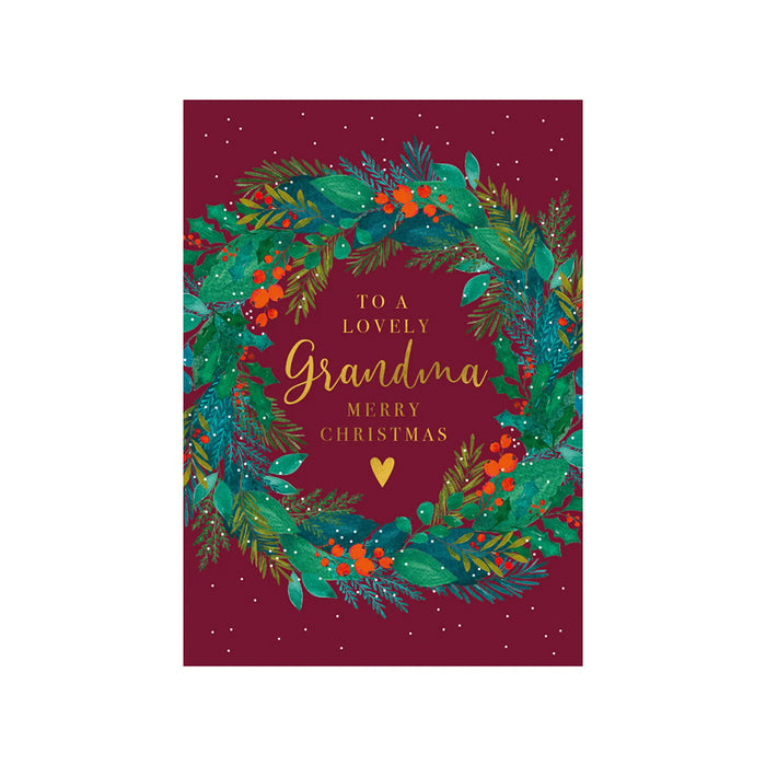 Greeting Card - Relations Grandma Burgundy Wreath Christmas