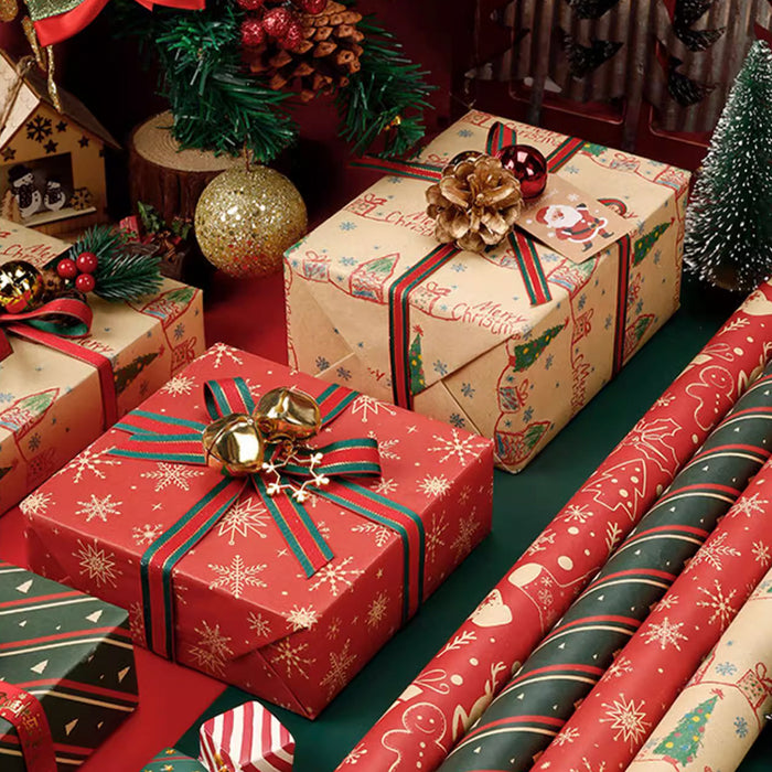 Gift Wrapping Paper Roll 5 Sheets - Christmas Icons on Red