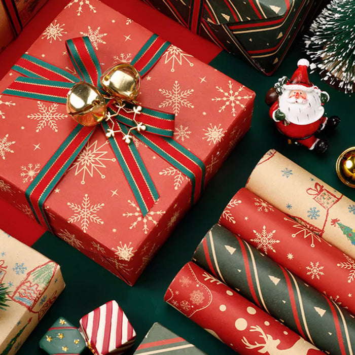 Gift Wrapping Paper Roll 5 Sheets - Christmas Icons on Red