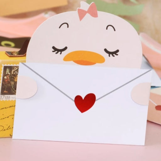 Mini Greeting Card - Envelope with Heart - Girl Duck