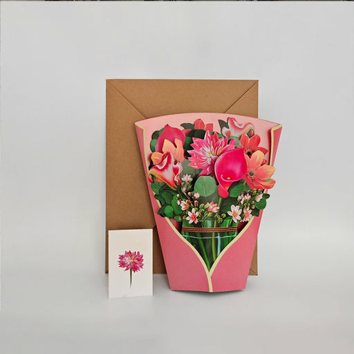 3D Greeting Card - Dahlia Pink Bouquet