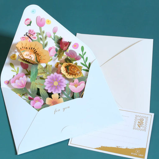 Greeting Card - Pop Up Flowers (Blue Envelope)