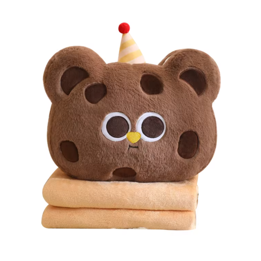 Plush Pillow Blanket - Brown Cookie Bear
