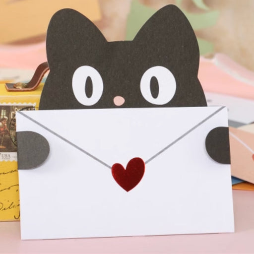 Mini Greeting Card - Envelope with Heart - Black Cat