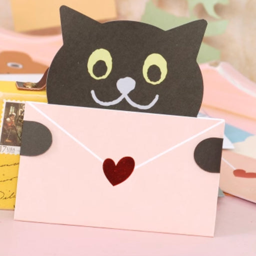 Mini Greeting Card - Envelope with Heart - Smiley Cat