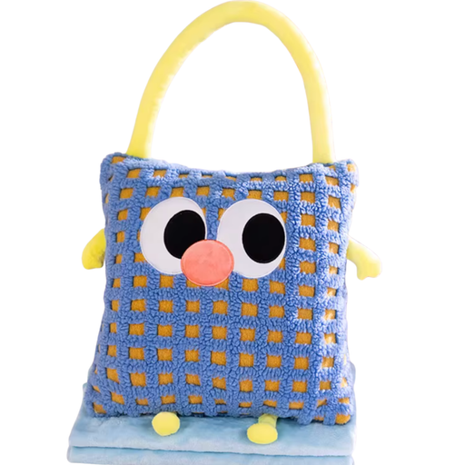 Plush Pillow Blanket - Blue Grid Pattern