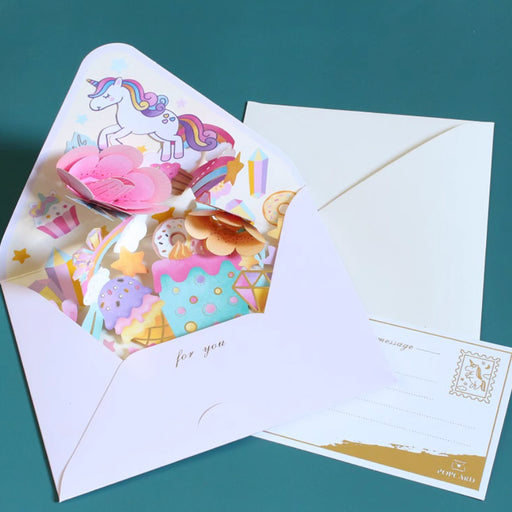 Greeting Card - Pop Up Flowers and Unicorn