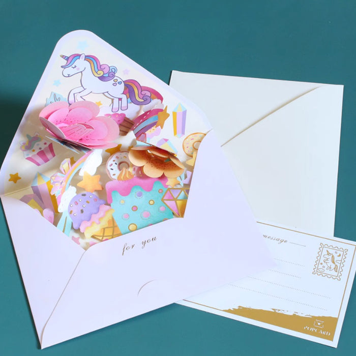 Greeting Card - Pop Up Flowers and Unicorn