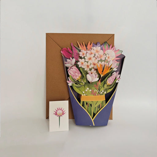 3D Greeting Card - Bird of Paradise Purple Bouquet