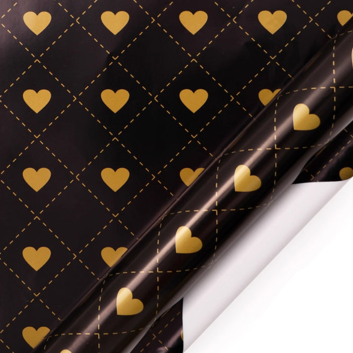 Gift Wrapping Paper Roll 5 Sheets - Gold Hearts on Black