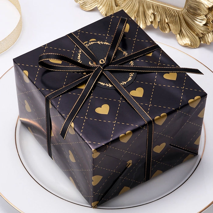 Gift Wrapping Paper Roll 5 Sheets - Gold Hearts on Black