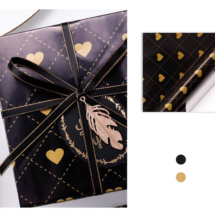 Gift Wrapping Paper Roll 5 Sheets - Gold Hearts on Black