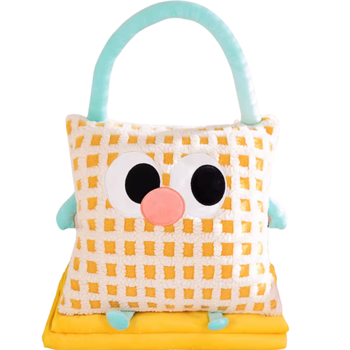 Plush Pillow Blanket - Yellow Grid Pattern