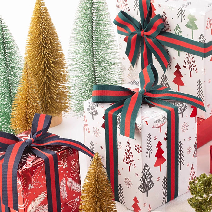 Gift Wrapping Paper Roll - Rose Gold Foil Reindeer on White