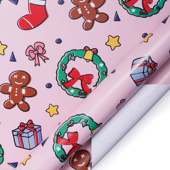 Gift Wrapping Paper Roll 5 sheets - Pink Christmas Wreaths