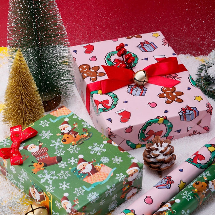 Gift Wrapping Paper Roll 5 sheets - Pink Christmas Wreaths