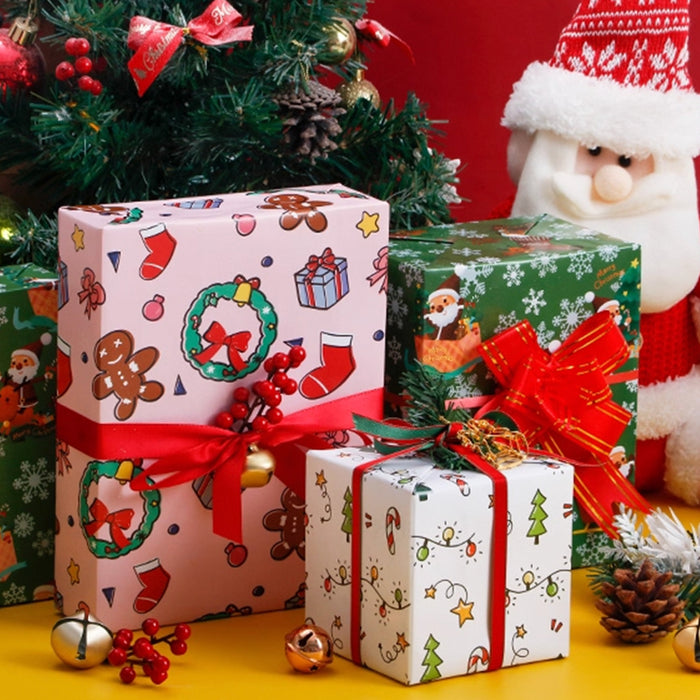 Gift Wrapping Paper Roll 5 sheets - Pink Christmas Wreaths
