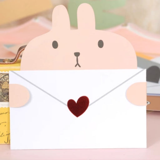 Mini Greeting Card - Envelope with Heart - Pink Bunny