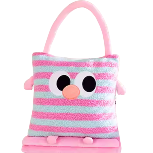 Plush Pillow Blanket - Pink and Blue Stripes