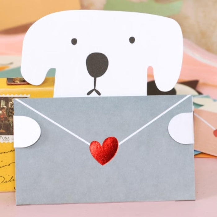 Mini Greeting Card - Envelope with Heart - White Dog