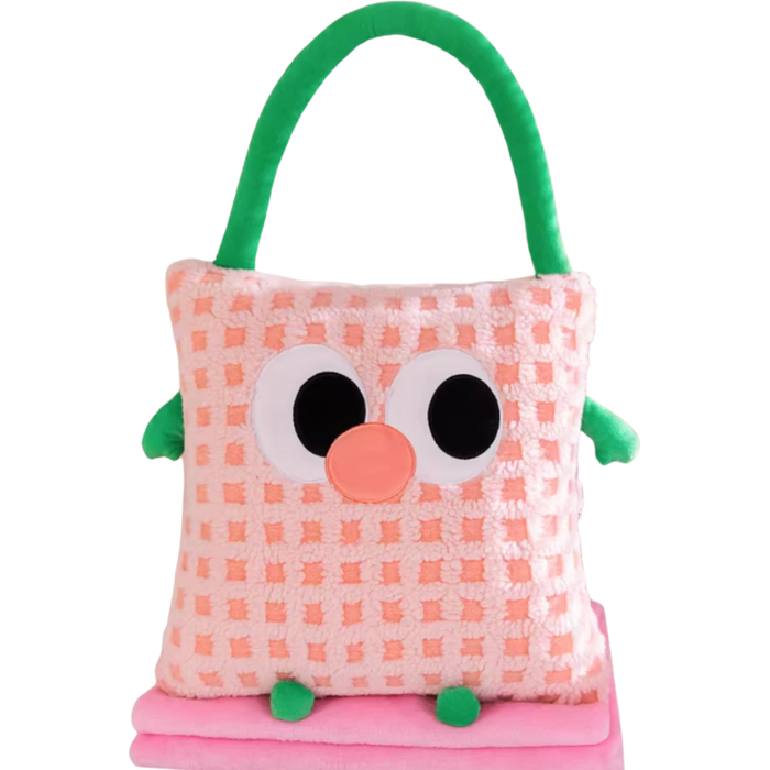 Plush Pillow Blanket - Pink Grid Pattern