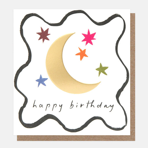 Greeting Card - Border Bday Gold Moon Stars