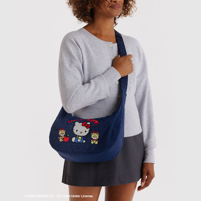 Baggu Medium Nylon Crescent Bag - Embroidered Hello Kitty & Teddy