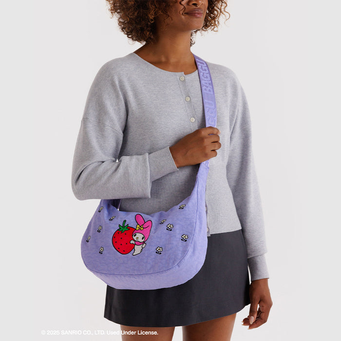 Baggu Medium Nylon Crescent Bag - Embroidered My Melody Strawberry