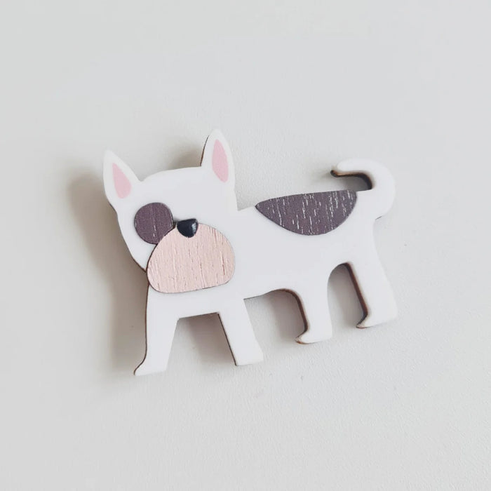 Bulldog White Brown Dog Brooch