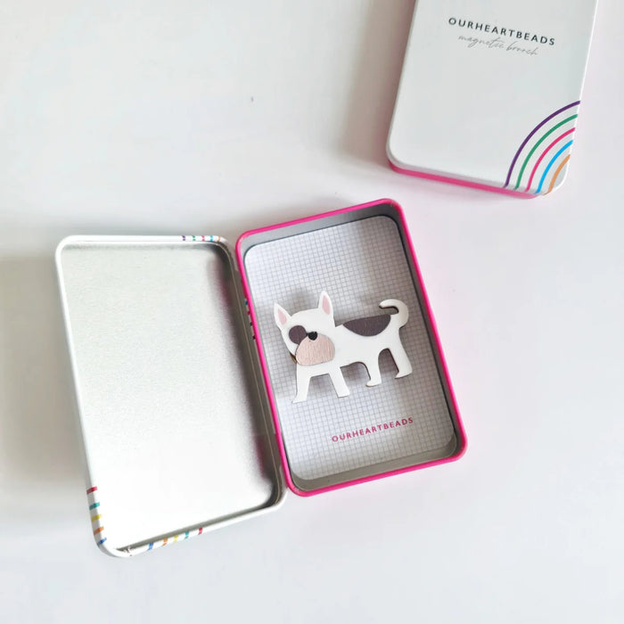 Bulldog White Brown Dog Brooch