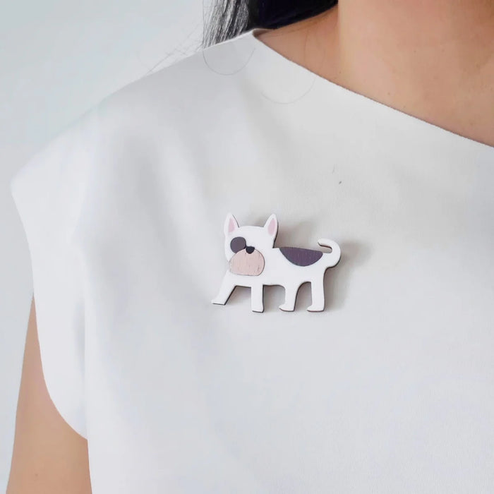 Bulldog White Brown Dog Brooch