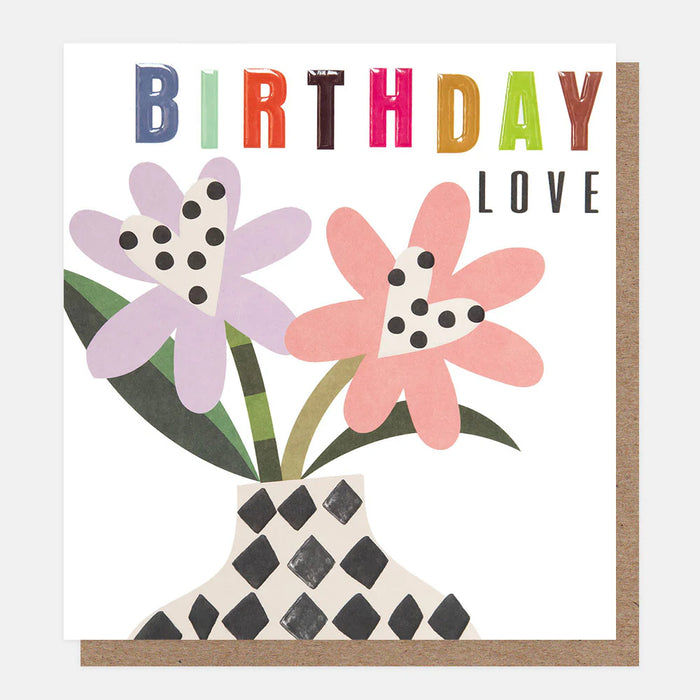 Greeting Card - Chequered Birthday Love Vase